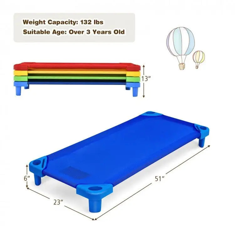 Pack of 4 Colorful Kids Stackable Naptime Cot - Oasis Home Essentials