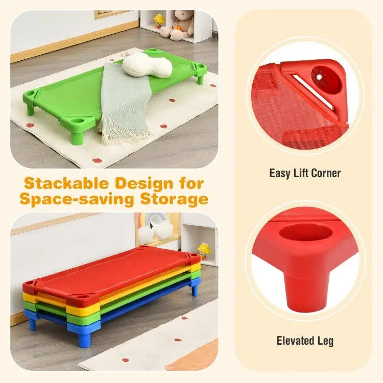 Pack of 4 Colorful Kids Stackable Naptime Cot - Oasis Home Essentials