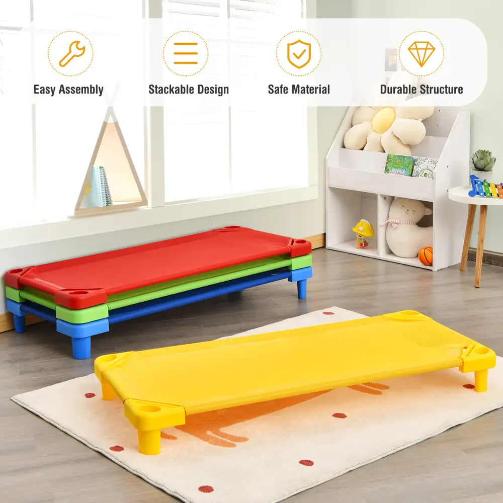 Pack of 4 Colorful Kids Stackable Naptime Cot - Multicolor - Toddler Beds