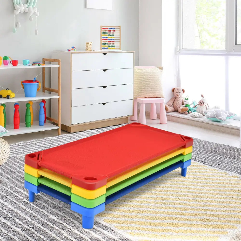 Pack of 4 Colorful Kids Stackable Naptime Cot - Multicolor - Toddler Beds