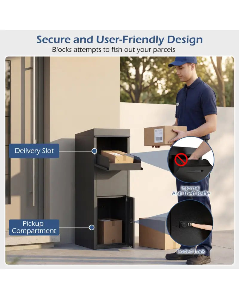 Package Delivery Box for Outside with Anti-Theft Baffle Sloped Roof-Black - Black - Sheds & Outdoor Storage