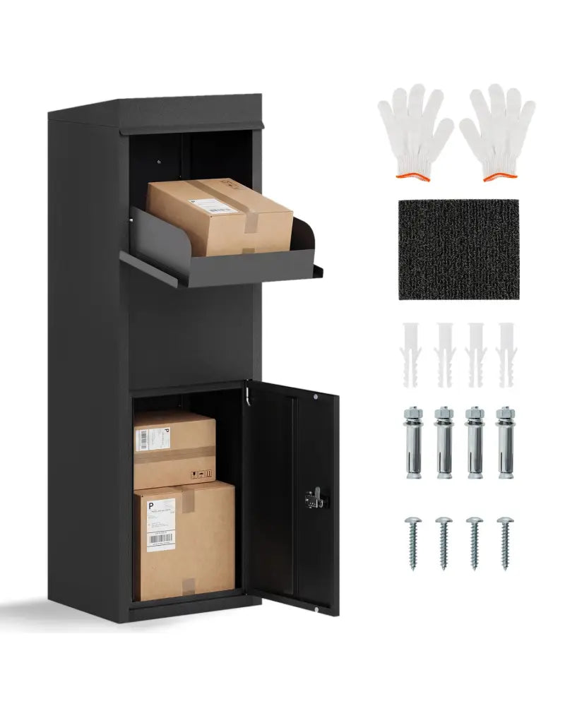 Package Delivery Box for Outside with Anti-Theft Baffle Sloped Roof-Black - Black - Sheds & Outdoor Storage