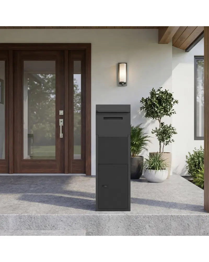 Package Delivery Box for Outside with Anti-Theft Baffle Sloped Roof-Black - Black - Sheds & Outdoor Storage