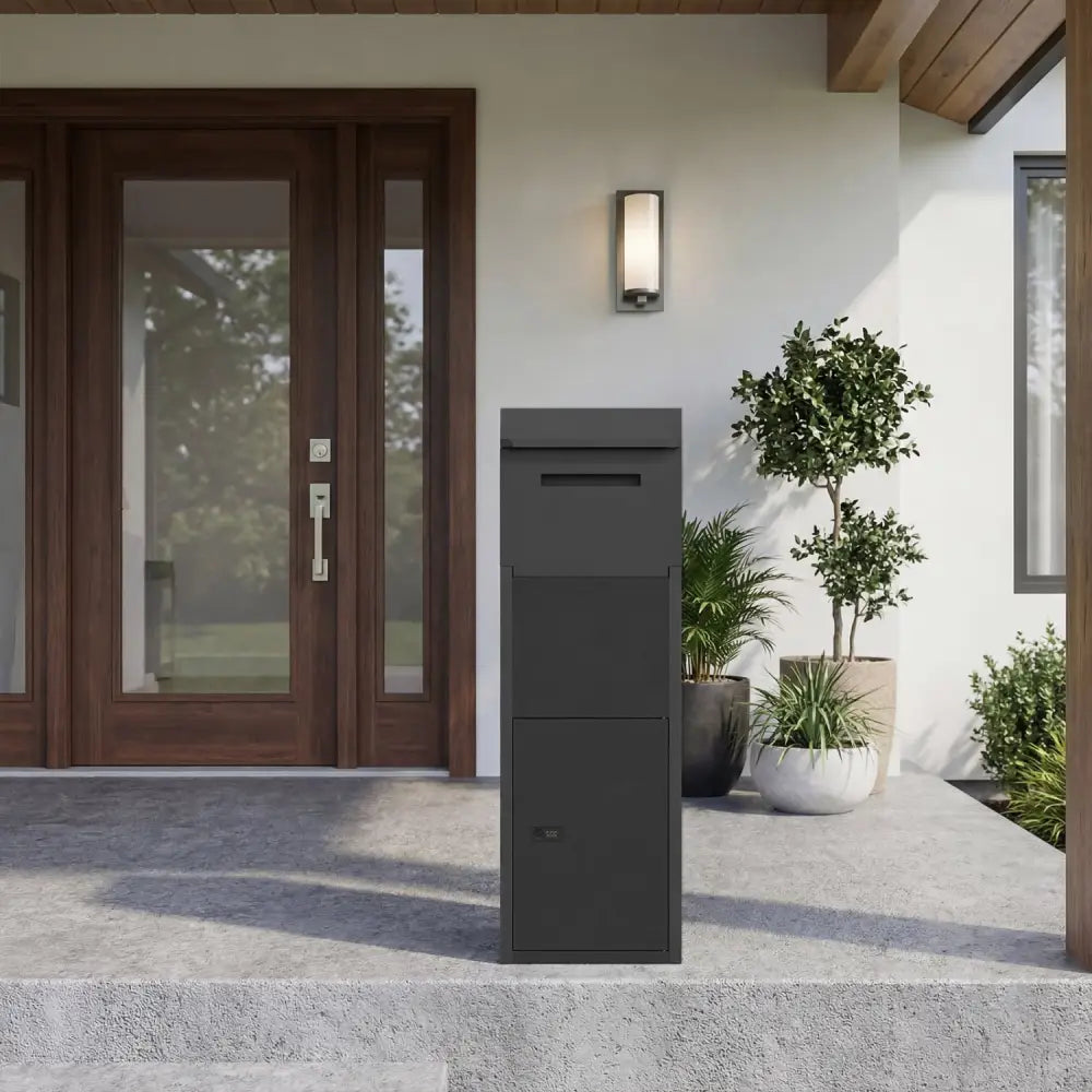 Package Delivery Box for Outside with Anti-Theft Baffle Sloped Roof-Black - Black - Sheds & Outdoor Storage