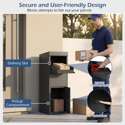 Package Delivery Box for Outside with Anti-Theft Baffle Sloped Roof-Black - Black - Sheds & Outdoor Storage