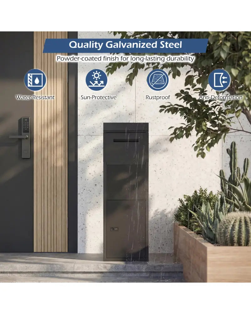Package Delivery Box for Outside with Anti-Theft Baffle Sloped Roof-Black - Black - Sheds & Outdoor Storage