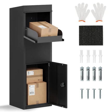 Package Delivery Box for Outside with Anti-Theft Baffle Sloped Roof-Black - Black - Sheds & Outdoor Storage
