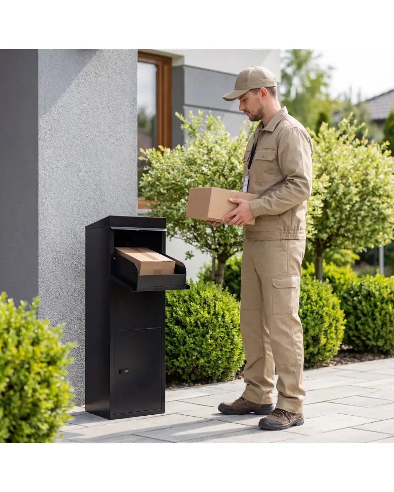 Package Delivery Box for Outside with Anti-Theft Baffle Sloped Roof-Black - Black - Sheds & Outdoor Storage