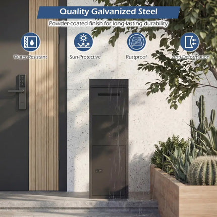 Package Delivery Box for Outside with Anti-Theft Baffle Sloped Roof-Black - Black - Sheds & Outdoor Storage