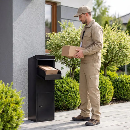 Package Delivery Box for Outside with Anti-Theft Baffle Sloped Roof-Black - Black - Sheds & Outdoor Storage