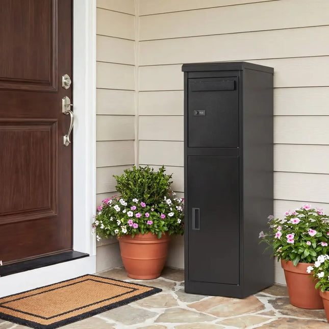 Package Delivery Box for Outside with Lockable Doors Coded Lock-Black - Black - Sheds & Outdoor Storage