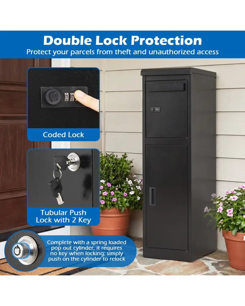 Package Delivery Box for Outside with Lockable Doors Coded Lock-Black - Black - Sheds & Outdoor Storage