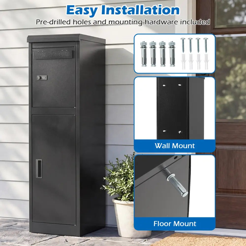 Package Delivery Box for Outside with Lockable Doors Coded Lock-Black - Black - Sheds & Outdoor Storage