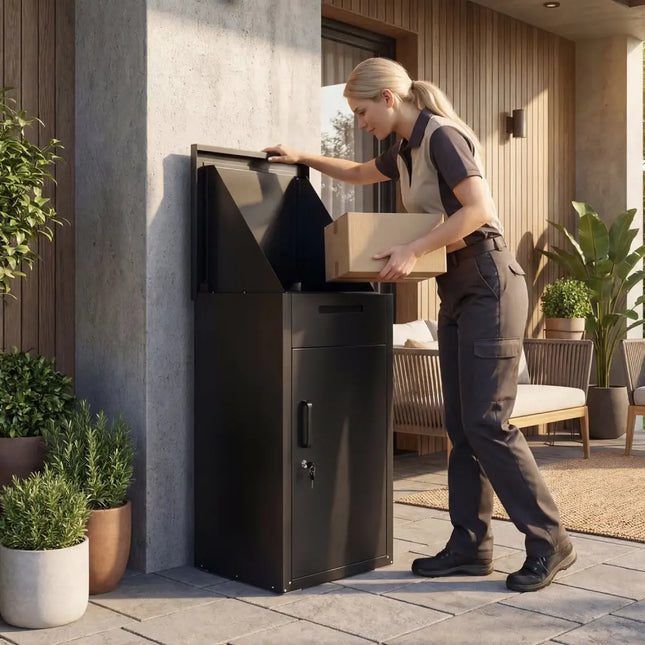 Package Delivery Box with Anti-Theft Board and Lockable Door-Black - Black - Sheds & Outdoor Storage