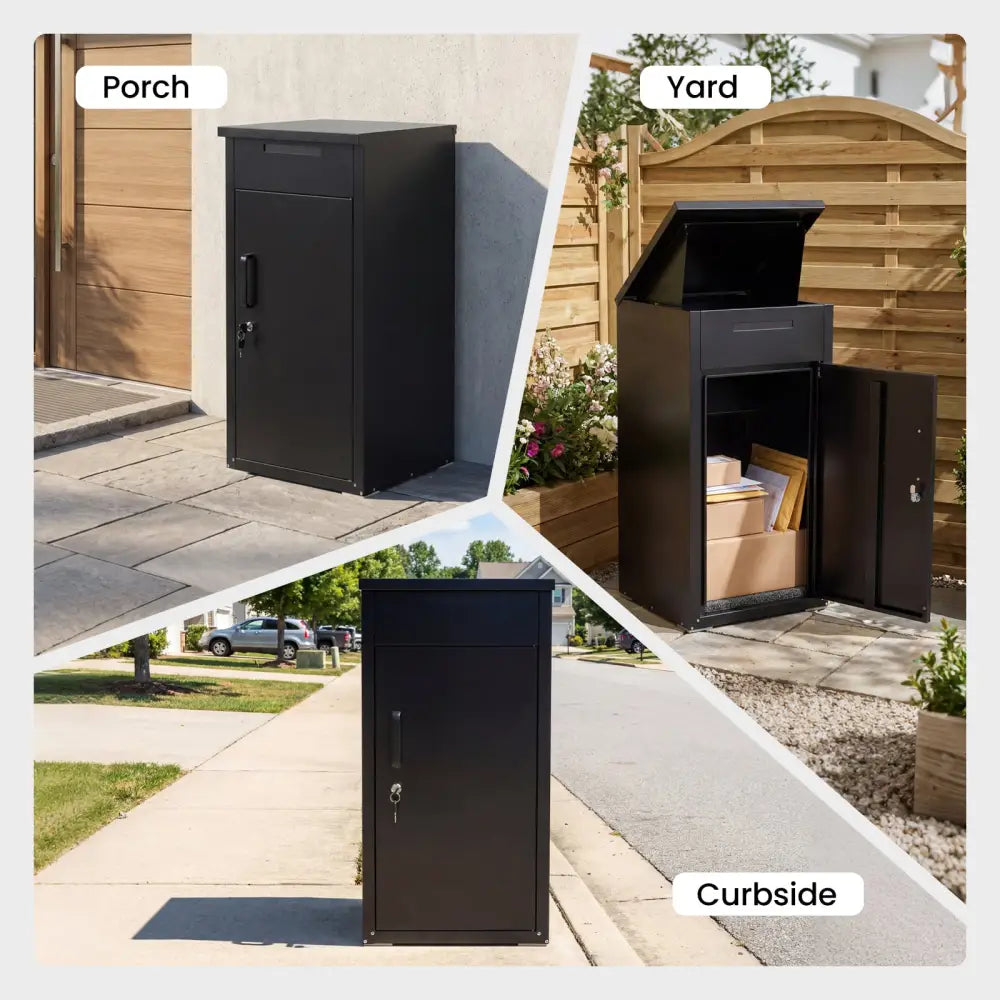 Package Delivery Box with Anti-Theft Board and Lockable Door-Black - Black - Sheds & Outdoor Storage