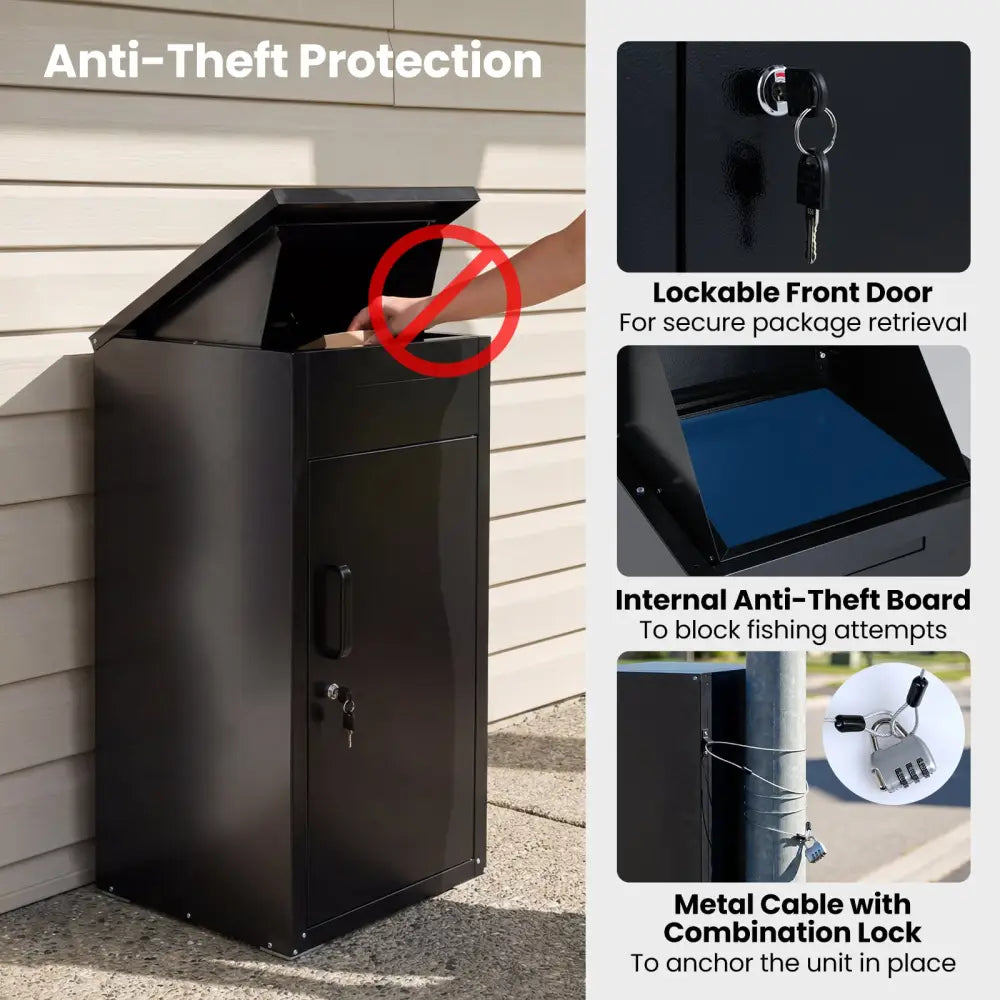Package Delivery Box with Anti-Theft Board and Lockable Door-Black - Black - Sheds & Outdoor Storage