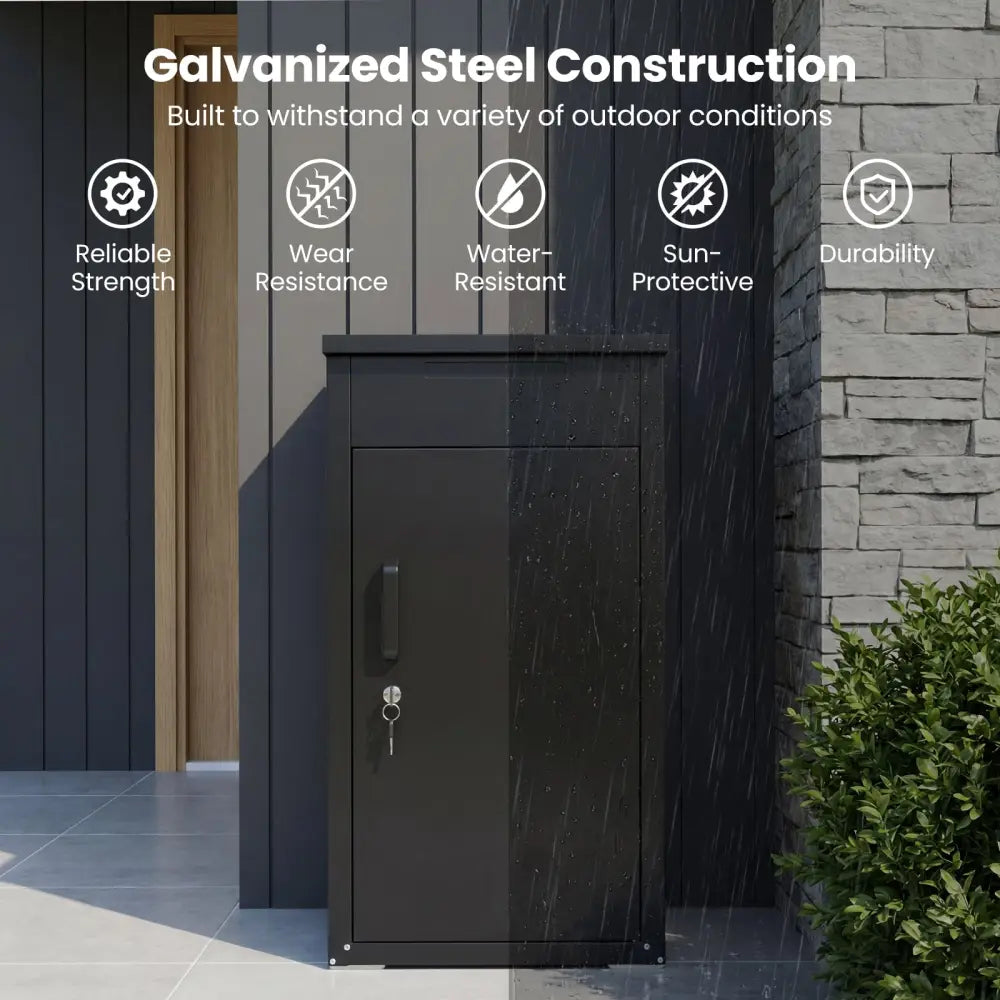 Package Delivery Box with Anti-Theft Board and Lockable Door-Black - Black - Sheds & Outdoor Storage