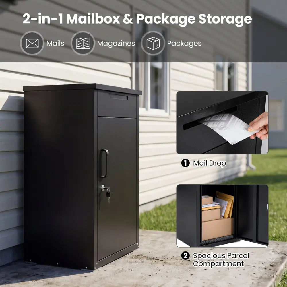 Package Delivery Box with Anti-Theft Board and Lockable Door-Black - Black - Sheds & Outdoor Storage