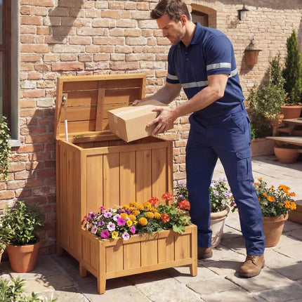 Package Delivery Box with Planter Box for Pool Accessories and Garden Tools - Natural - Raised Garden Beds