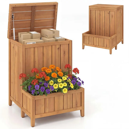 Package Delivery Box with Planter Box for Pool Accessories and Garden Tools - Natural - Raised Garden Beds