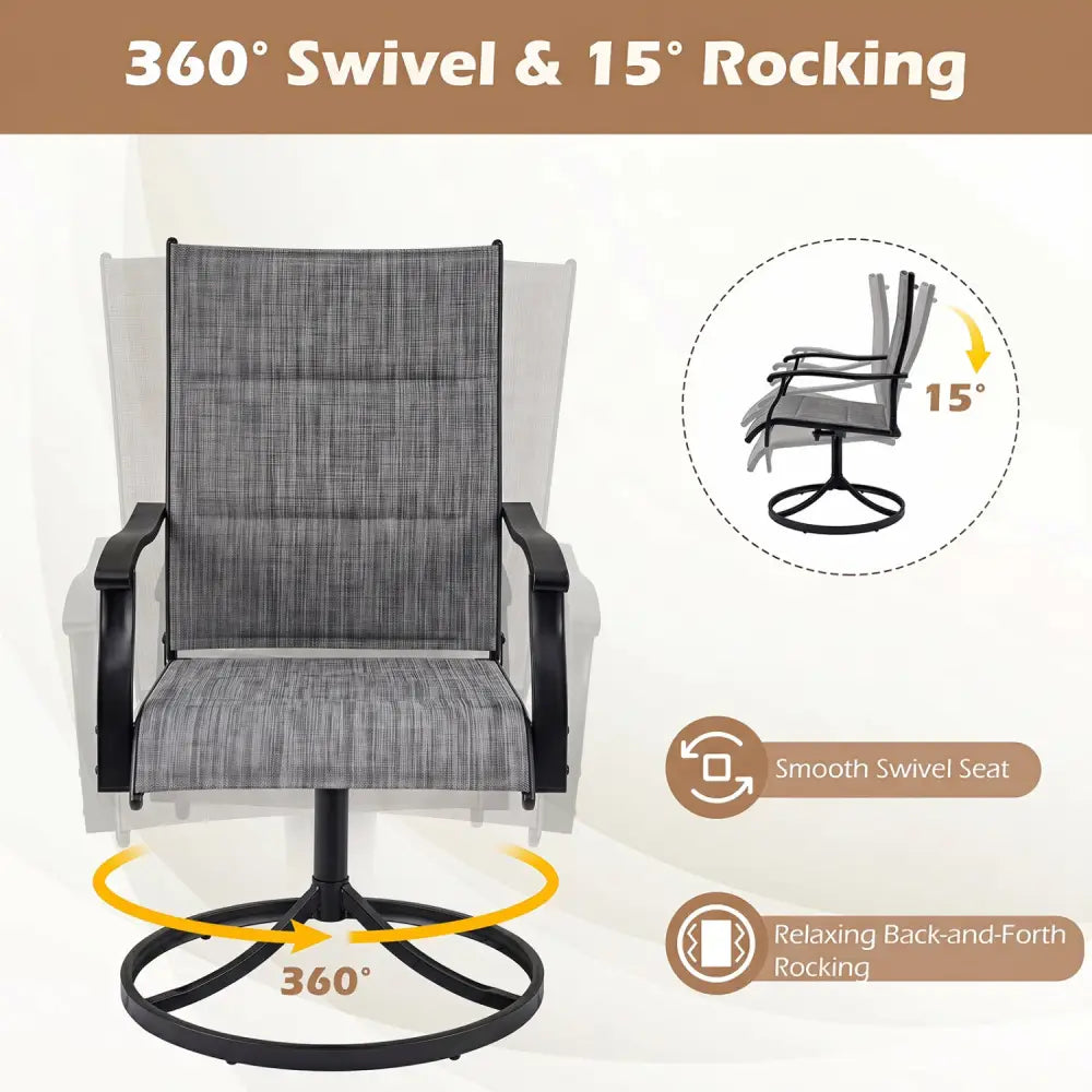 Padded Patio Swivel Chairs Set of 2 Ergonomic Outdoor Dining Chairs with Breathable Fabric-Gray - Gray - Patio Dining