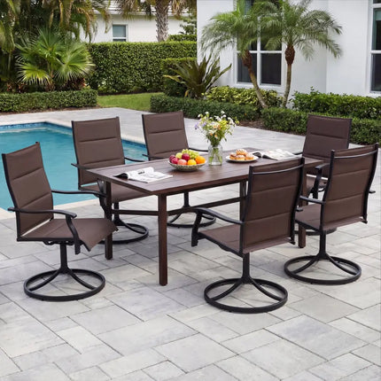 Padded Patio Swivel Chairs Set of 2 Ergonomic Outdoor Dining Chairs with Breathable Fabric-Brown - Brown - Patio Dining