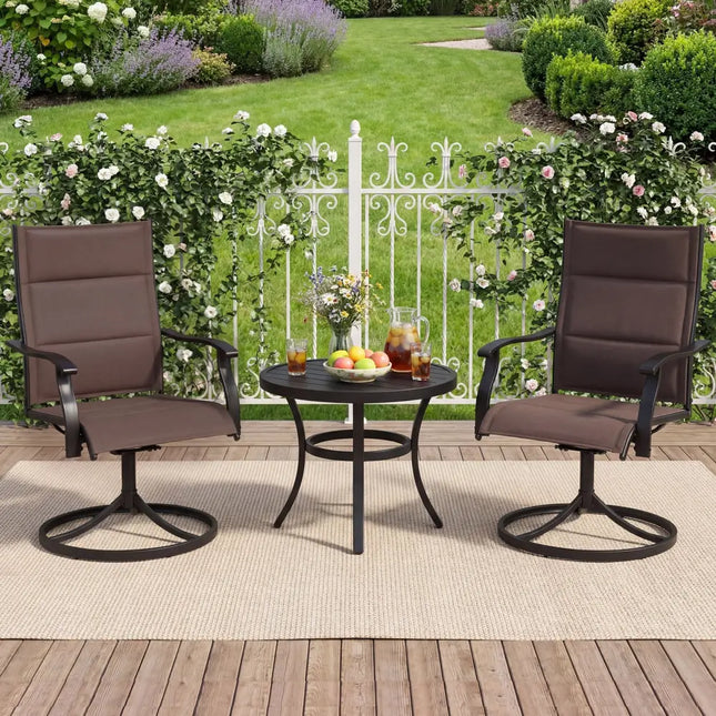 Padded Patio Swivel Chairs Set of 2 Ergonomic Outdoor Dining Chairs with Breathable Fabric-Brown - Brown - Patio Dining