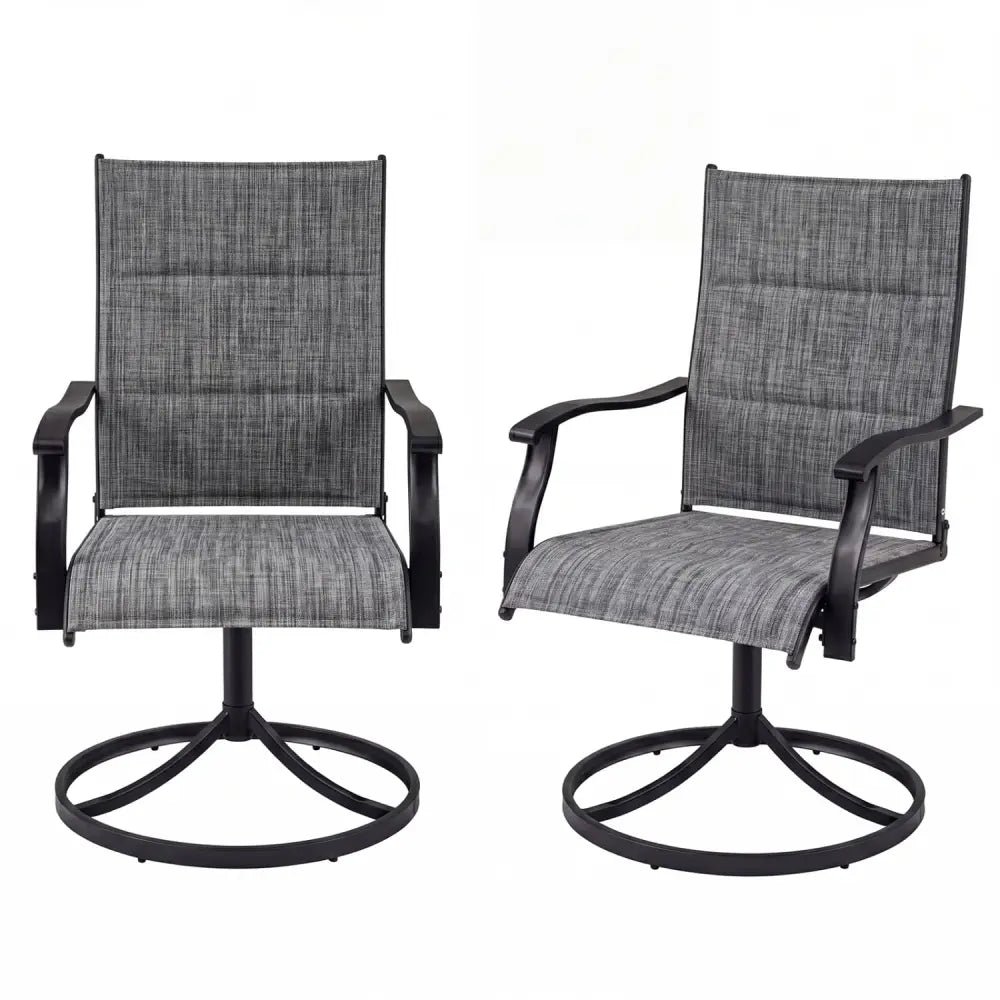 Padded Patio Swivel Chairs Set of 2 Ergonomic Outdoor Dining Chairs with Breathable Fabric-Gray - Gray - Patio Dining