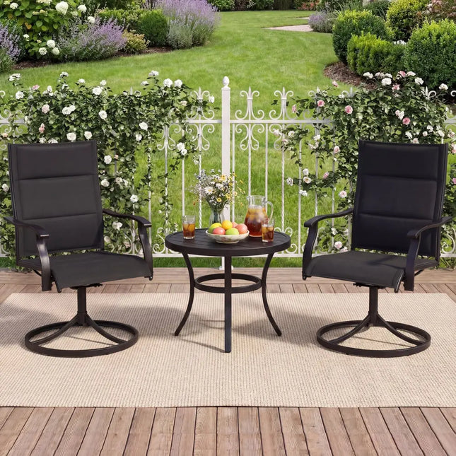 Padded Patio Swivel Chairs Set of 2 Ergonomic Outdoor Dining Chairs with Breathable Fabric-Black - Black - Patio Dining