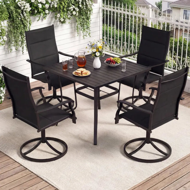 Padded Patio Swivel Chairs Set of 2 Ergonomic Outdoor Dining Chairs with Breathable Fabric-Black - Black - Patio Dining