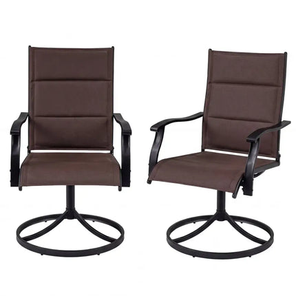 Padded Patio Swivel Chairs Set of 2 Ergonomic Outdoor Dining Chairs with Breathable Fabric-Brown - Brown - Patio Dining