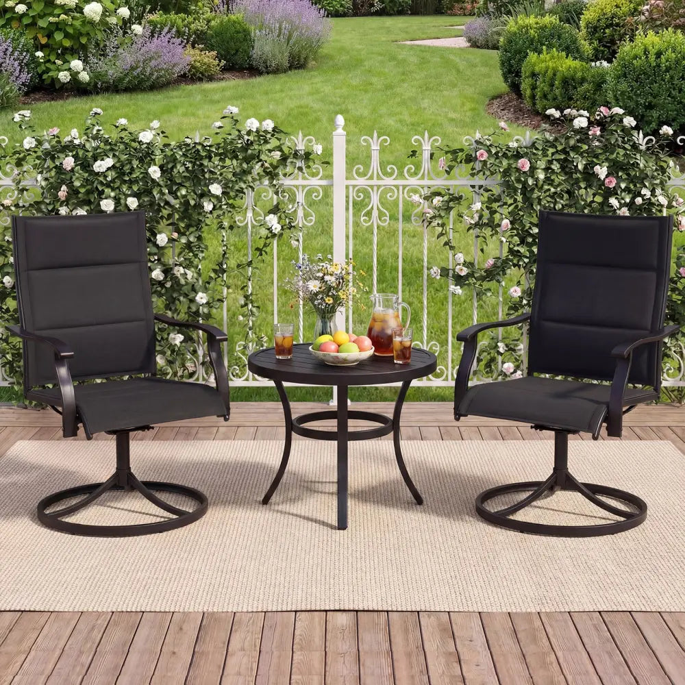Padded Patio Swivel Chairs Set of 2 Ergonomic Outdoor Dining Chairs with Breathable Fabric-Black - Black - Patio Dining