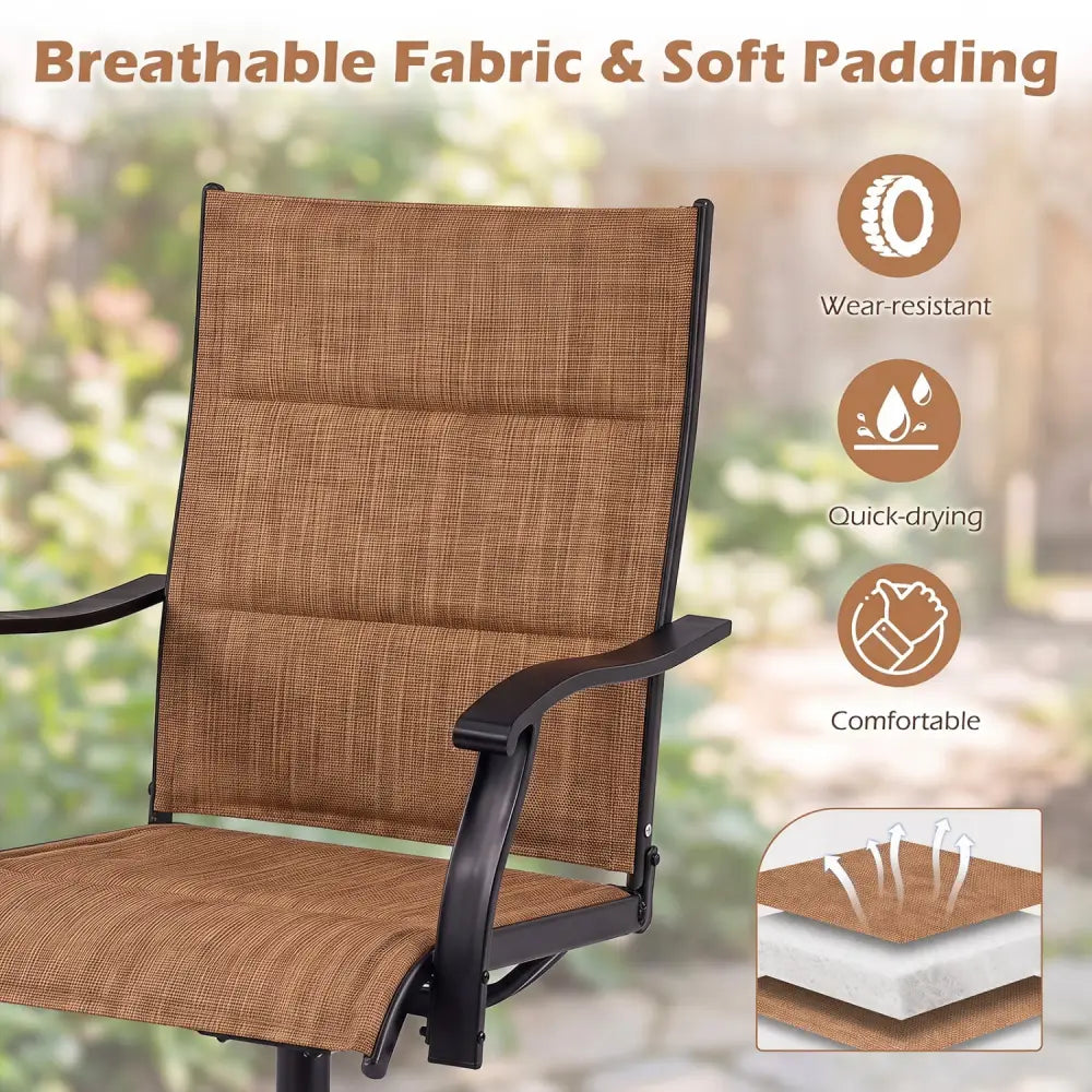 Padded Patio Swivel Chairs Set of 2 Ergonomic Outdoor Dining Chairs with Breathable Fabric-Light Brown - Light Brown