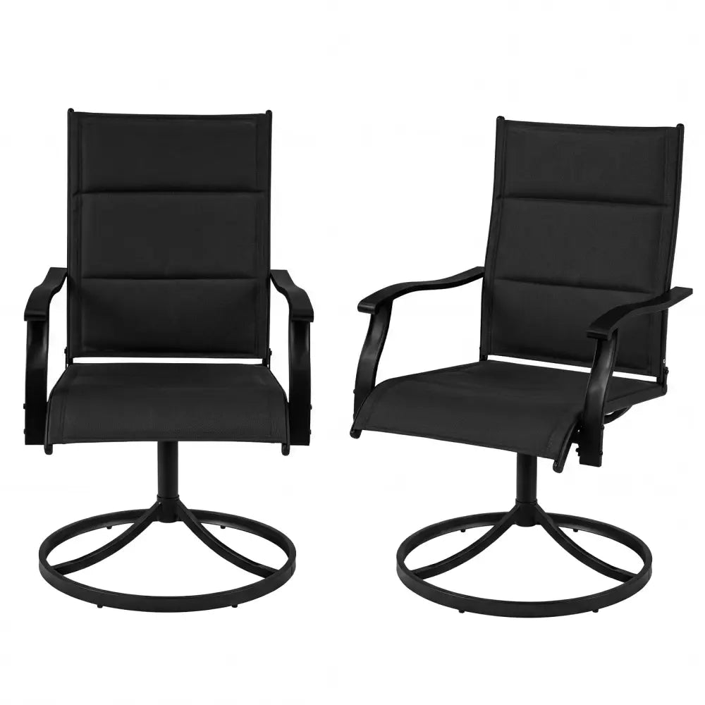 Padded Patio Swivel Chairs Set of 2 Ergonomic Outdoor Dining Chairs with Breathable Fabric-Black - Black - Patio Dining