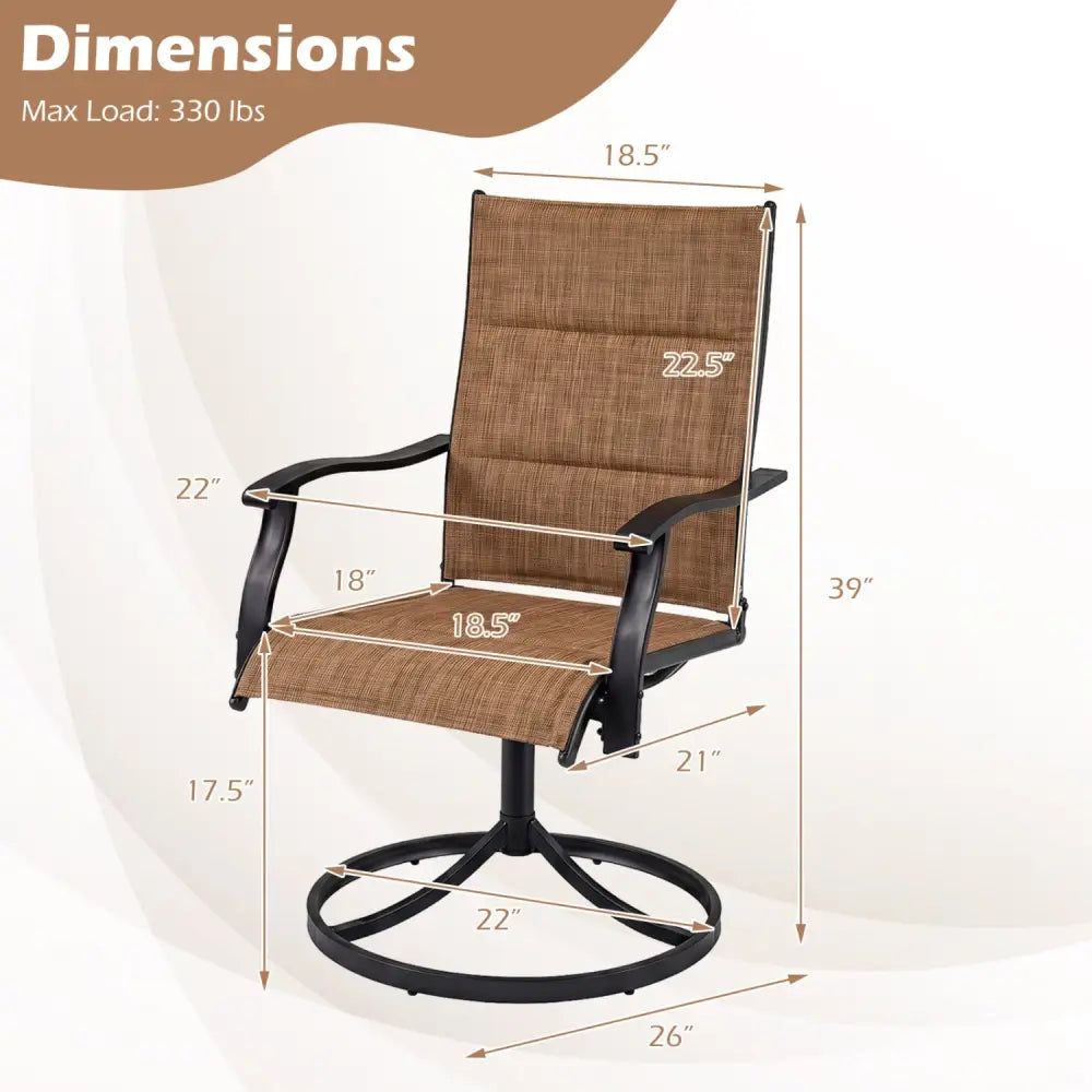 Padded Patio Swivel Chairs Set of 2 Ergonomic Outdoor Dining Chairs with Breathable Fabric-Light Brown - Light Brown