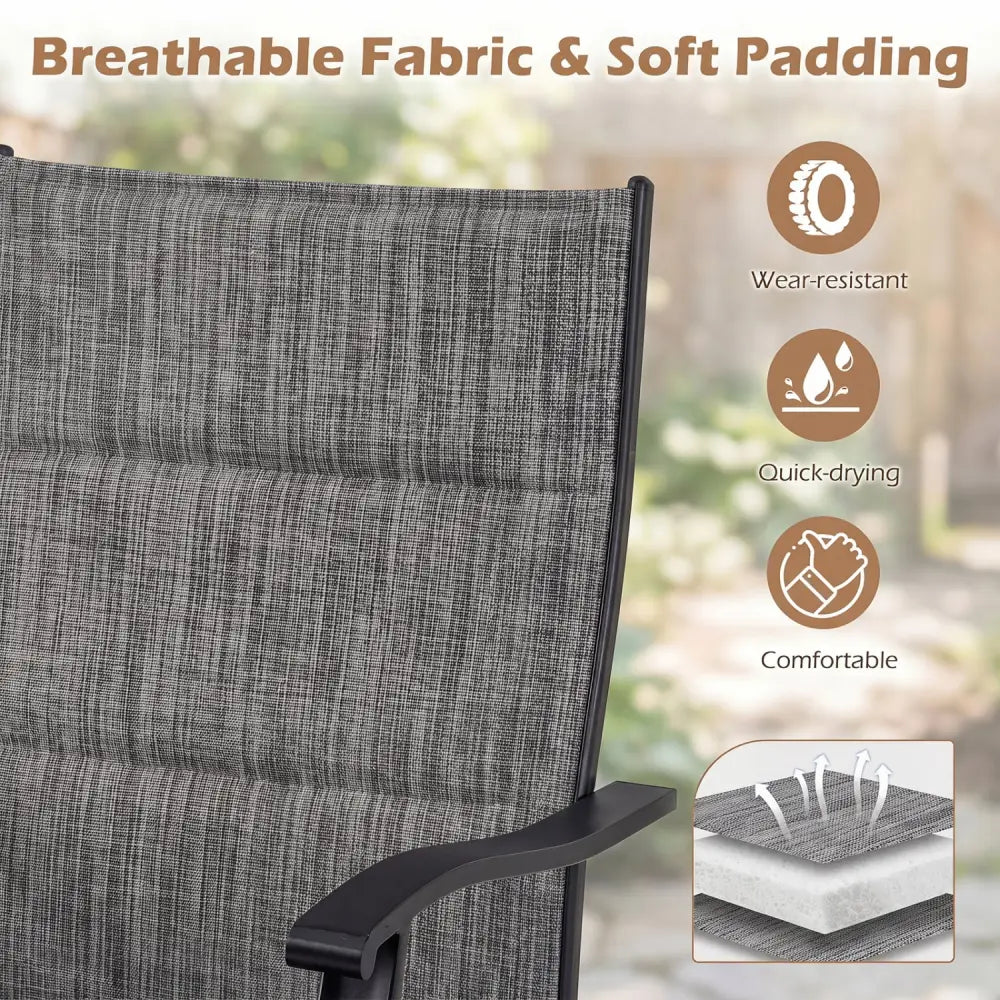 Padded Patio Swivel Chairs Set of 2 Ergonomic Outdoor Dining Chairs with Breathable Fabric-Gray - Gray - Patio Dining
