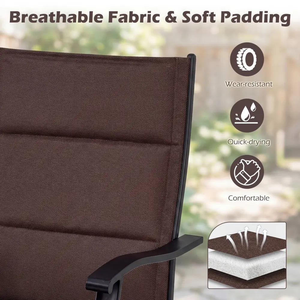 Padded Patio Swivel Chairs Set of 2 Ergonomic Outdoor Dining Chairs with Breathable Fabric-Brown - Brown - Patio Dining
