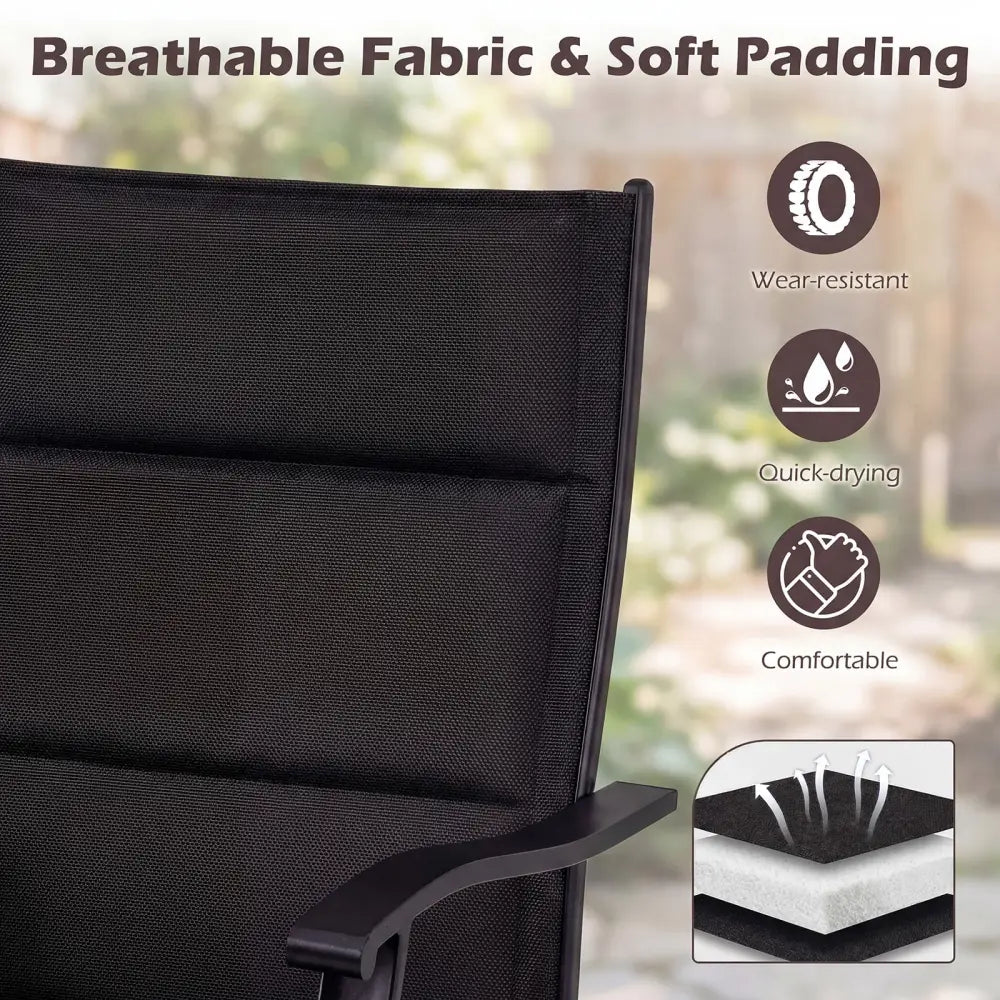 Padded Patio Swivel Chairs Set of 2 Ergonomic Outdoor Dining Chairs with Breathable Fabric-Black - Black - Patio Dining