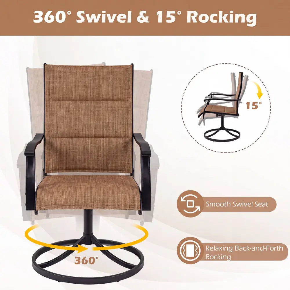 Padded Patio Swivel Chairs Set of 2 Ergonomic Outdoor Dining Chairs with Breathable Fabric-Light Brown - Light Brown
