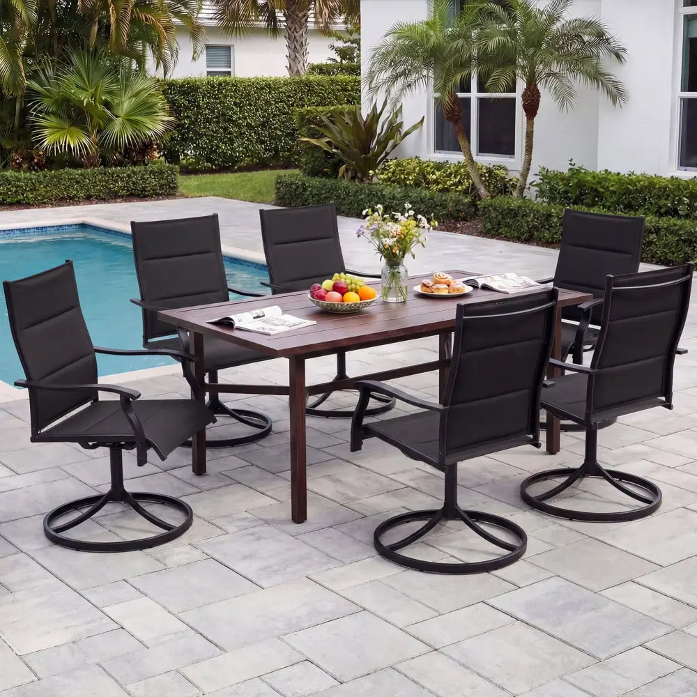Padded Patio Swivel Chairs Set of 2 Ergonomic Outdoor Dining Chairs with Breathable Fabric-Black - Black - Patio Dining
