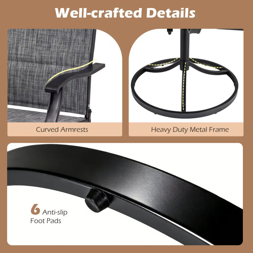 Padded Patio Swivel Chairs Set of 2 Ergonomic Outdoor Dining Chairs with Breathable Fabric-Gray - Gray - Patio Dining