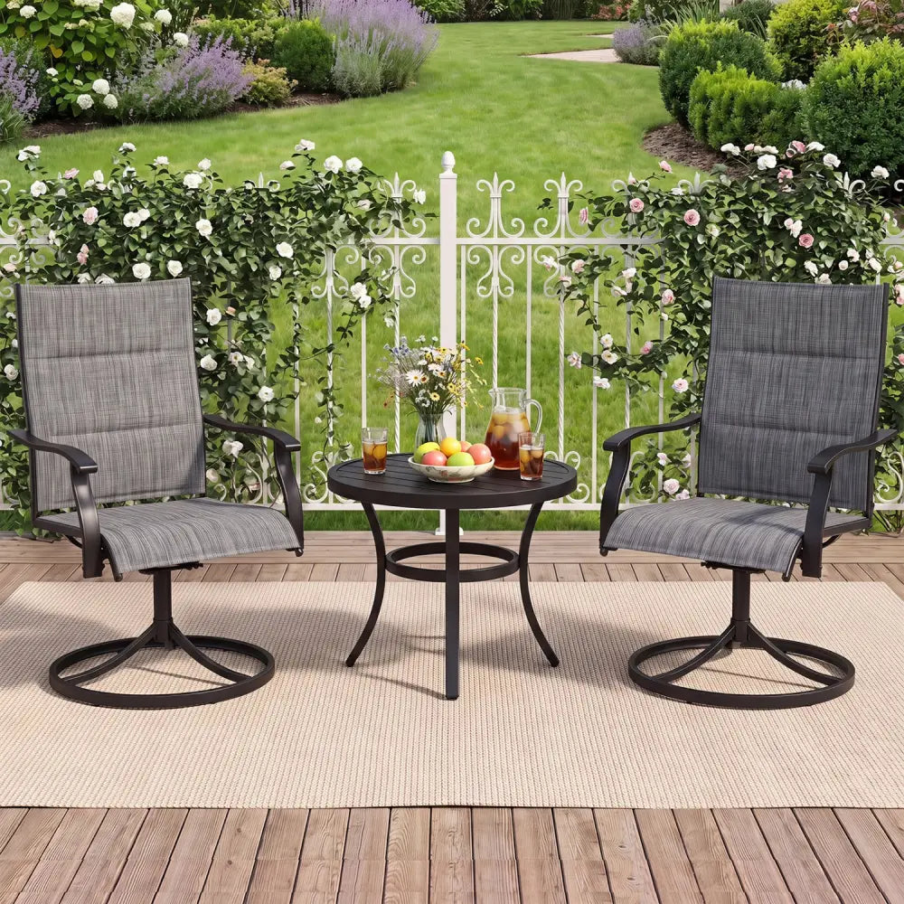 Padded Patio Swivel Chairs Set of 2 Ergonomic Outdoor Dining Chairs with Breathable Fabric-Gray - Gray - Patio Dining