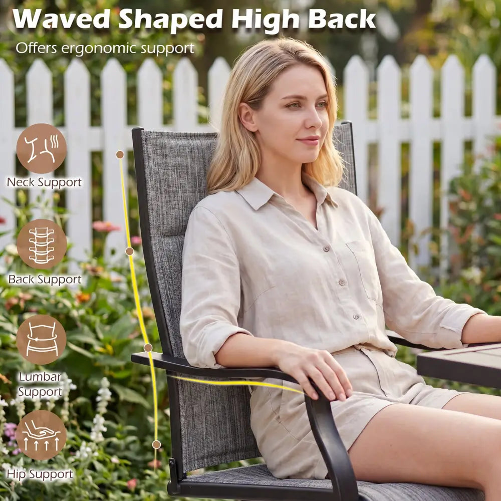 Padded Patio Swivel Chairs Set of 2 Ergonomic Outdoor Dining Chairs with Breathable Fabric-Gray - Gray - Patio Dining
