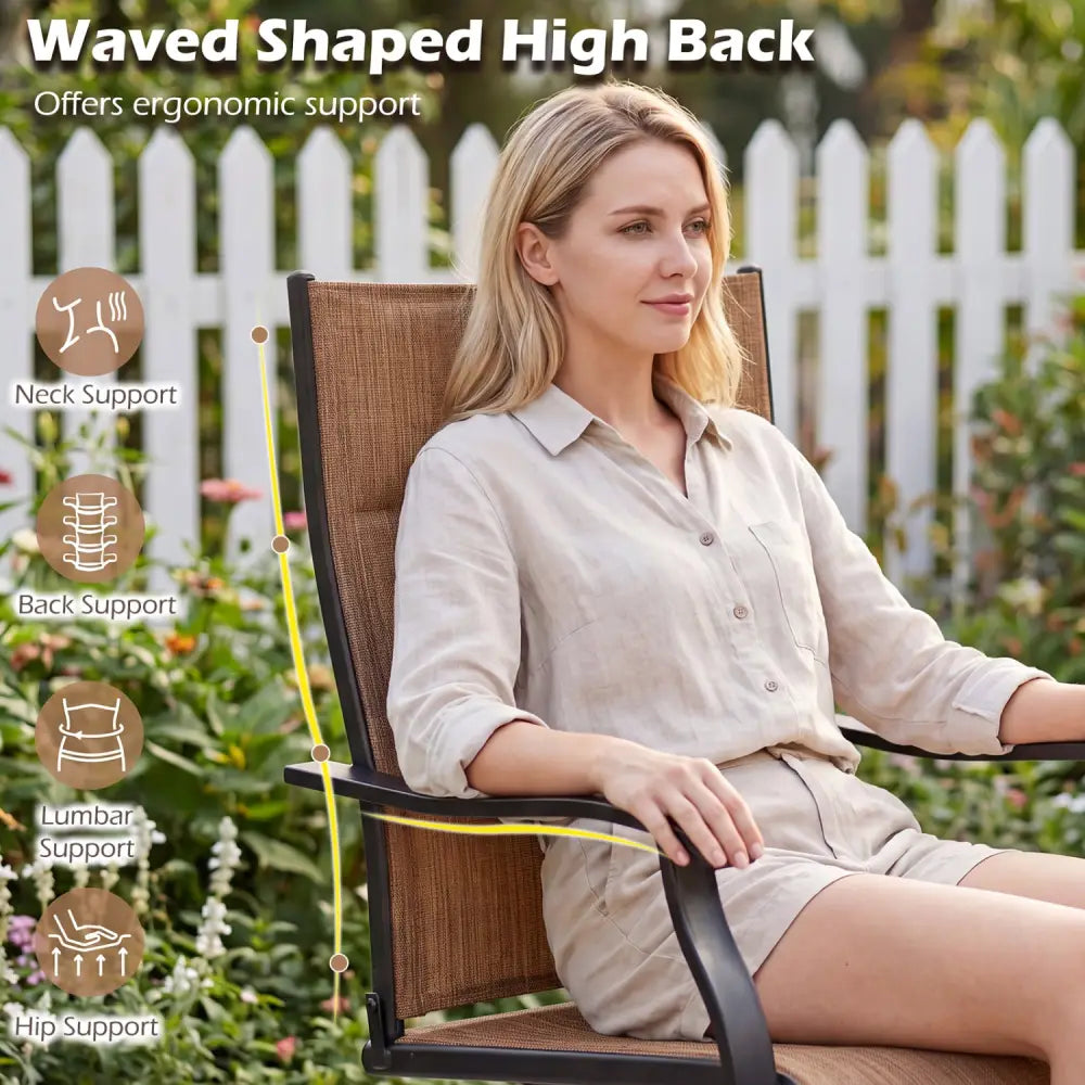Padded Patio Swivel Chairs Set of 2 Ergonomic Outdoor Dining Chairs with Breathable Fabric-Light Brown - Light Brown