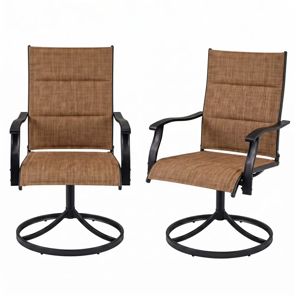 Padded Patio Swivel Chairs Set of 2 Ergonomic Outdoor Dining Chairs with Breathable Fabric-Light Brown - Light Brown
