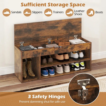 Padded Seat Shoe Bench with Hidden Storage and 3 Open Shelves-Coffee - Coffee - Shoe Racks & Storage Benches