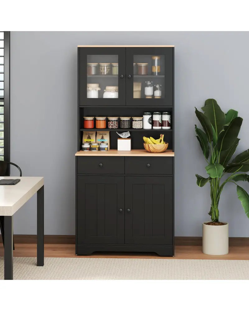 Pantry Cabinet with 2 Removable Shelves-Black - Black - Sideboards Cabinets & Buffets