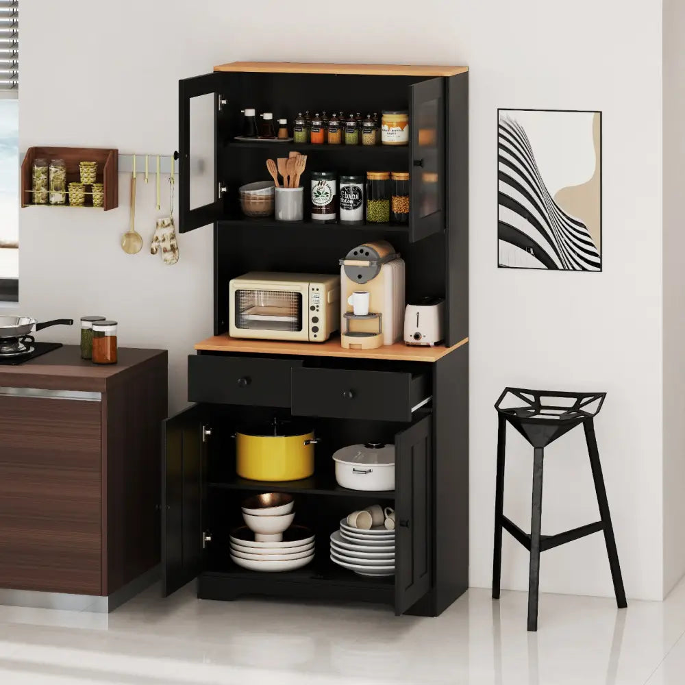 Pantry Cabinet with 2 Removable Shelves-Black - Black - Sideboards Cabinets & Buffets