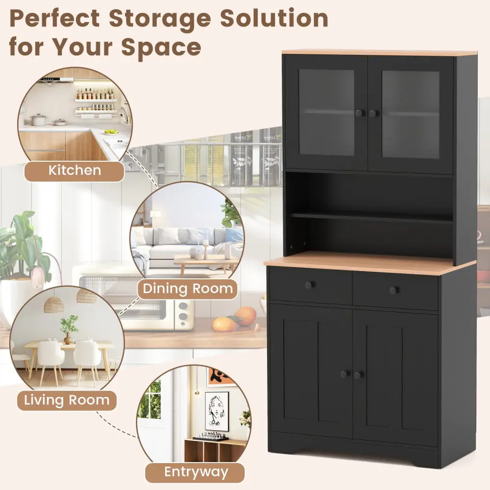 Pantry Cabinet with 2 Removable Shelves-Black - Black - Sideboards Cabinets & Buffets