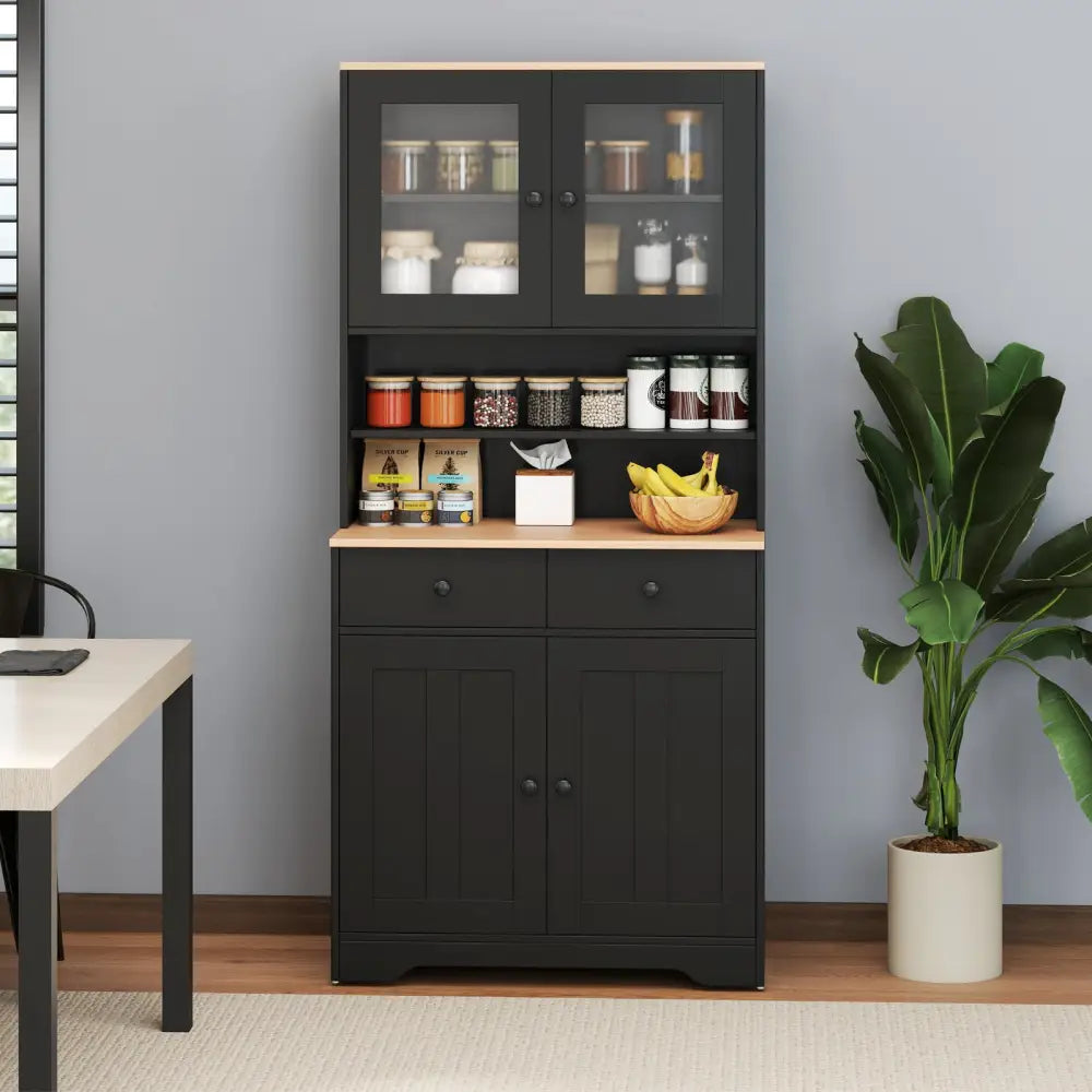 Pantry Cabinet with 2 Removable Shelves-Black - Black - Sideboards Cabinets & Buffets